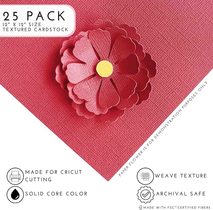 LOVABLE—12x12 Textured Cardstock | 80lb Textured Pink Scrapbook Paper | Premium Cardstock for Cricut Cutting | 25 Sheets