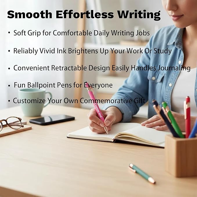 CRME Personalized Pens with Stylus Tip Customized Pens with Name/Logo Soft Grip Ball Point Pen for Men Women Smooth Writing Black Ink for Business Graduation Journaling Signature Green Pen