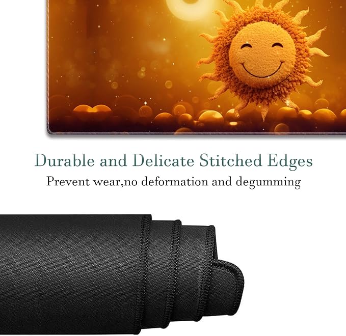 Extended Gaming Mouse Pad 31.5" x 11.8", with Edge Stitching, Non-Slip Rubber Base Keyboard Pad, Suitable for Work, Game, Office, Home and Coasters, Sun Smile Face