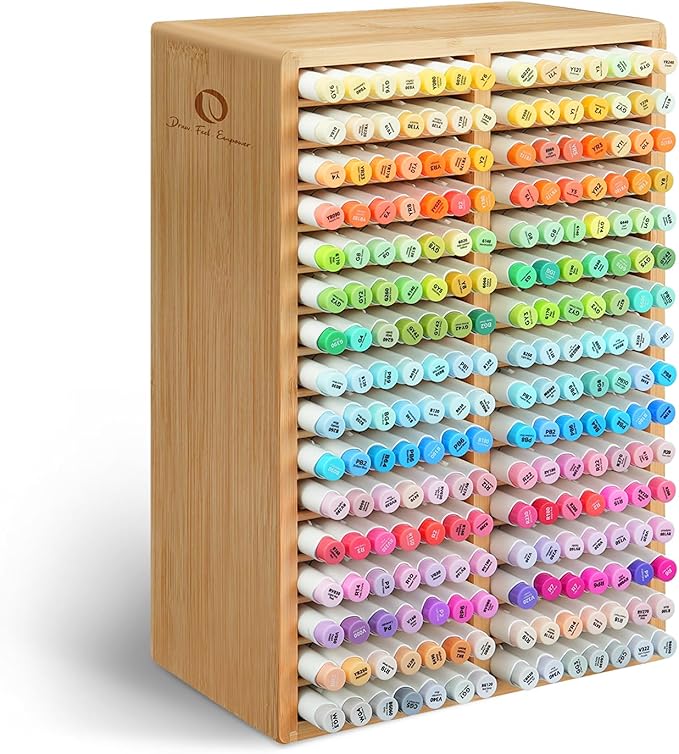 Ohuhu Bamboo Marker Organizer Hold 224 Markers for Honolulu Oahu Series | Markers Pens Pencils Stationary Organizer Holder Desktop Storage with 32 Compartments for Classroom Office Decor Home