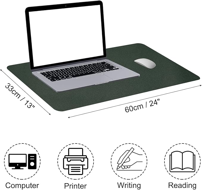 PATIKIL Desk Mat, 24"x13", Non-Slip Waterproof PU Leather Work-Plus Study Pad, Dual Sided for Office Home, Dark Green