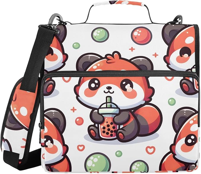 Cute Red Panda Bubbles 3 Ring Binder Bag 1.5 inch Binder Organizer with Zipper Shoulder Strap 500 Sheet Documents Storage for School Office