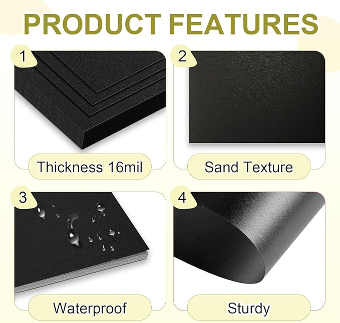 HOUYEE 200 Pack 16mil Binding Presentation Covers, Sand Texture, Black | Plastic Back Binding Polycovers, 8.5x11 Inch Letter Size, Square Corners,Un-Punched, Office & School Supplies
