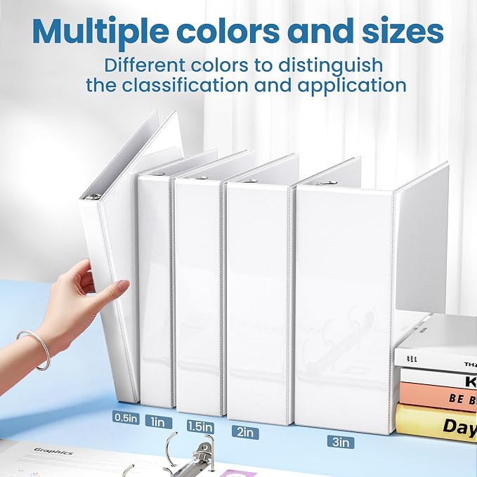 SUNEE 3 Ring Binder, 2 Inch Clear View PVC-Free (Fit 8.5x11 Inches) for School or Office, White, 1 Pack