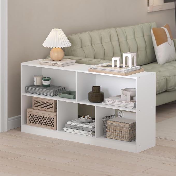 Furinno DALY Book Shelf, 5-Cube Bookshelf, Horizontal Cube Storage Organizer Bookcase, 10.9 x 47.2 x 23.6, for Living Room, Bedroom, Home Office, White