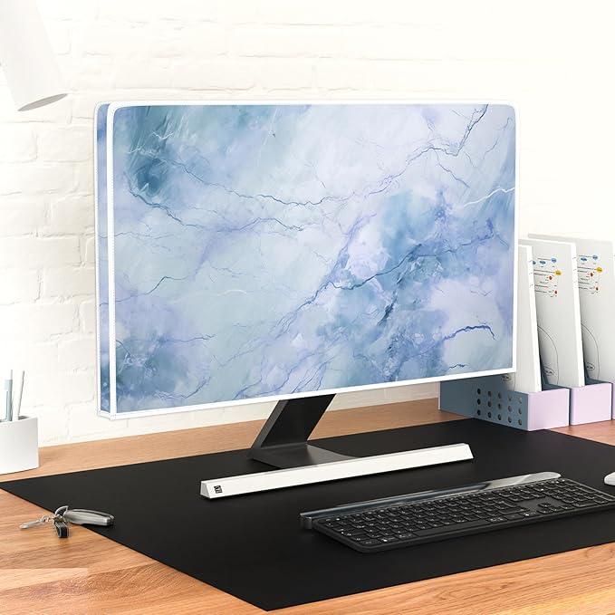 Baocicco Fashion Haze Blue Marble Screen TV Cover Cover 65 Inch Waterproof Full Body Covers for TV Display Screen Weatherproof Television Sleeve Compatible with Television LED LCD OLED TV