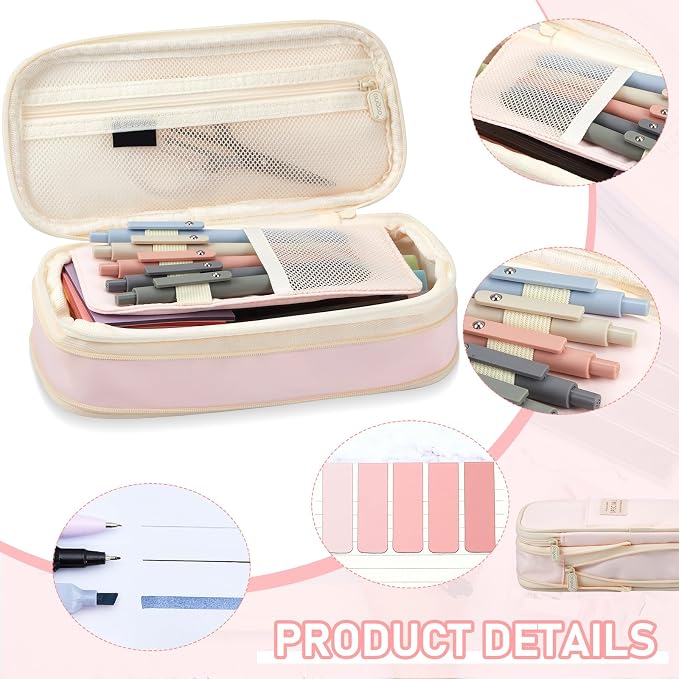 Sinload 60 Pcs Aesthetic Book Annotation Kit School Supplies Cute Pencil Case Mini Stapler Set 12 Highlighter 5 Gel Pen 6 Pencil 5 Magnetic Bookmark 1220 Sticky Note Student Stationary(Pink)