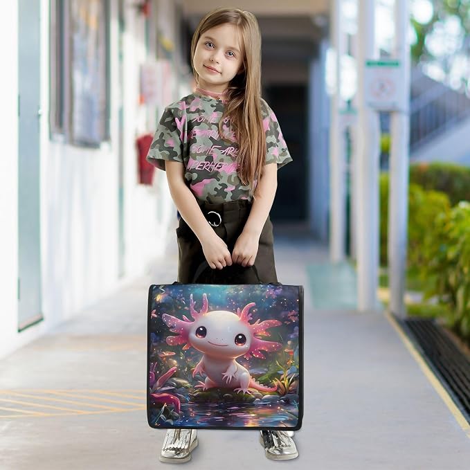 3 Ring Zipper Binder with Shoulder Strap Cute Axolotl Animal 2 Inch Zippered Binder Bag 500 Sheet Capacity Multi Pockets for School Supplies