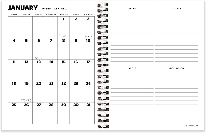 TF Publishing 2026 Maxine Medium Weekly Monthly Planner with 12-Month Calendar Grid, Goals and Task Trackers - Weekly Schedule Planner w/Priority List Section and Stickers - 6.5in x 8in