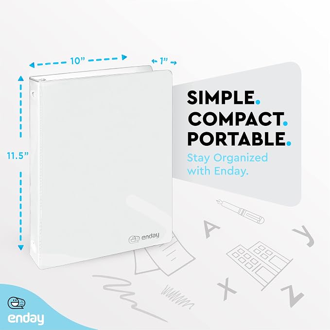 Enday 1/2 inch Binder 3 Ring Binder (6 Pack - White) O-Ring Binder with Clear View Cover and 2 Inside Pocket - for Letter Size 8.5 x 11'' Paper, Ideal for School Supplies, Office, and Home