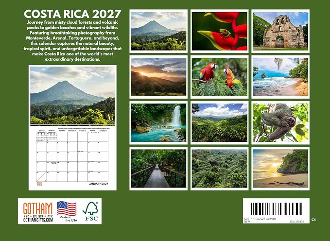 Costa Rica Calendar 2027 Monthly Wall Calender 12 Month