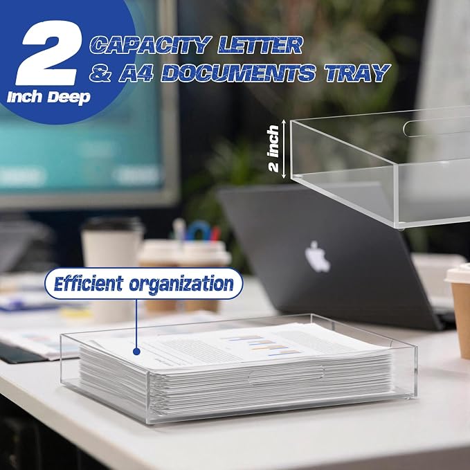 Acrylic Letter&A4 Paper Tray, Clear Desk Organizer, Multi-Function File Tray, Accessories Sorter for Papers, Documents, Magazines, Folders, Notebooks - 12.2'' x 9.25'' x 2'' (Vertical)