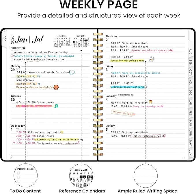 Taja Planner 2026-2027, Jul 2026-Jun 2027 Monthly & Weekly Calendar Book | 8.5" x 11", Hardcover Academic Calendar with Tabs, Teacher Student Agenda Book for School Office Supplies - Black