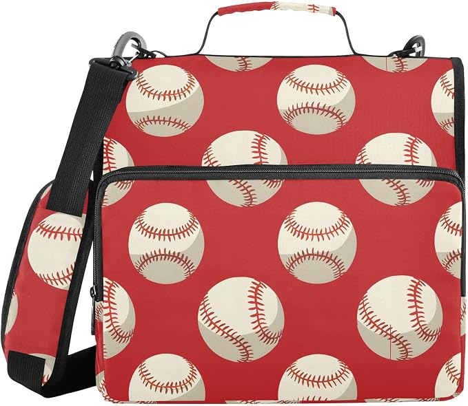 Baseball Balls Red 3 Ring Binder Bag 1.5 inch Binder Organizer with Zipper Shoulder Strap 500 Sheet Documents Storage for School Office