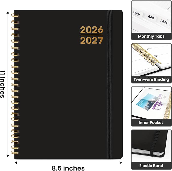 Taja Planner 2026-2027, Jul 2026-Jun 2027 Monthly & Weekly Calendar Book | 8.5" x 11", Hardcover Academic Calendar with Tabs, Teacher Student Agenda Book for School Office Supplies - Black