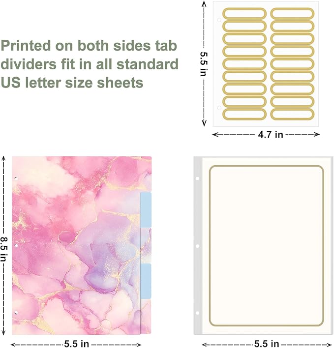 Rouidr Mini 3 Ring Binder with clipboard, 1 inch Round Binder Organizer, 8.5"x5.5" Cute Binder with 5 Dividers Tabs & Clear Sleeves, School Supplies, Office Supplies