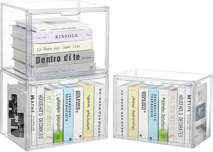 Cube Storage Organizer Acrylic Book Case Stackable Display Case Box,3 Pack | Interlocking Stable Structure & Magnetic Dustproof Door, Freely Arranged,Organizer for Books & Collectibles