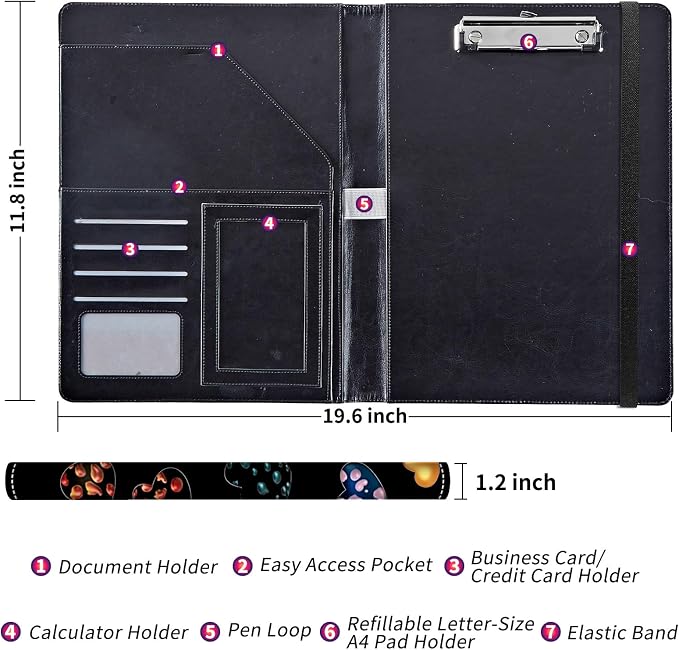 Padfolio/Portfolio Folder Clipboard,Padfolio Clipboard,Writing Portfolio Leather with Cover for Card Holder Slot Letter Size A4 for Office Conference Notepad Clip Boards,Lovely Little Loves