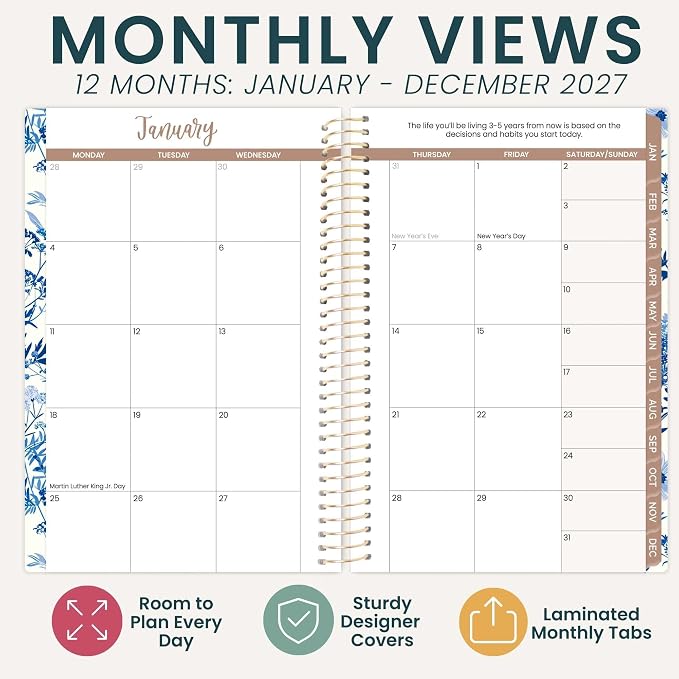 bloom daily planners 2027 Pocket Planner (January 2027 - December 2027) - 4” x 6” MINI Weekly Monthly Agenda Organizer & Calendar Year Book - Blue & White Floral
