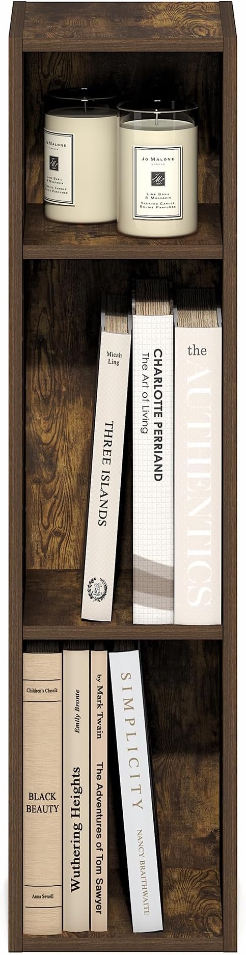 Furinno Fulda Book Shelf, 3-Tier Narrow Bookshelf, Bookcase with 8-in Width Storage Shelf, 9.3 x 7.9 x 31.5, for Living Room, Bedroom, Home Office, Amber Pine