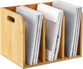 Novabright Bamboo Wooden File Magazine with Handle Holder Desk Organizer, 3 Vertical Compartments Workspace Sorters for Cookbook, Binders, Notebooks, Envelopes, Cook Book Organizer