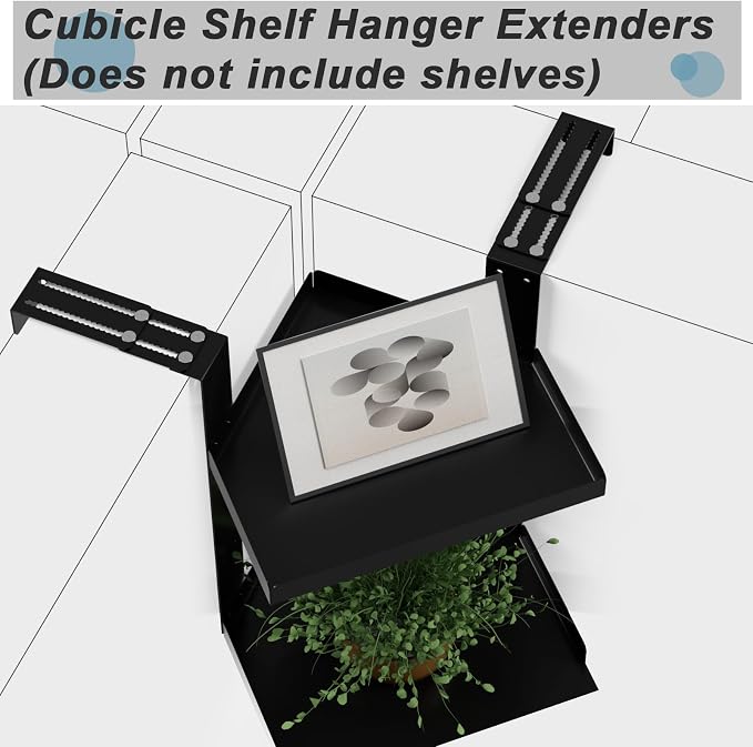 6 Pcs Cubicle Shelf Hanger Extenders for Office Desk Width Extension Black | Metal Cubicle Storage Hangers Expanders for Office Organization, Workstation Shelf Extension