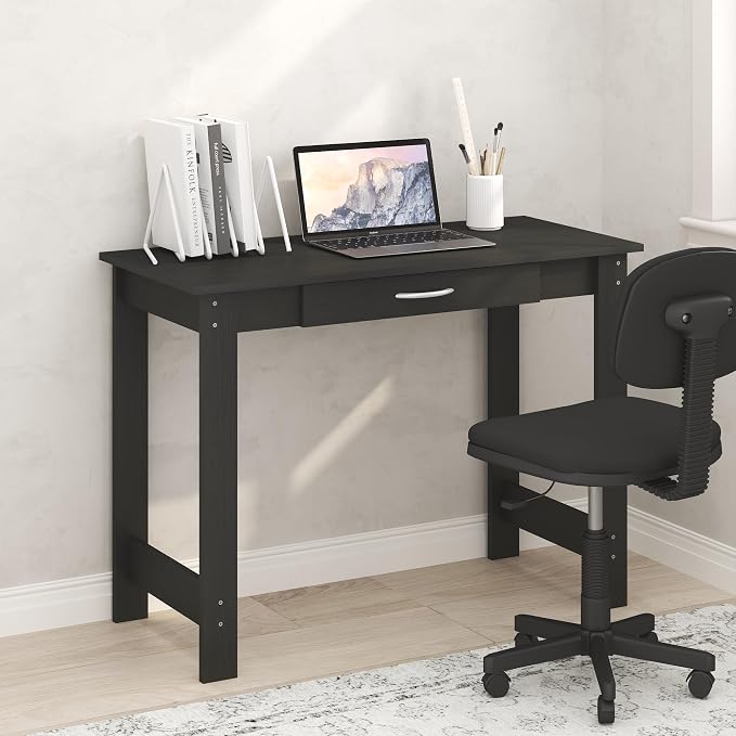 Furinno Jaya Desk, 39.2 Wide Computer Desk with Drawer, Darkwood | Office Desk, Writing Desk, for Home Office, Bedroom, Living Room