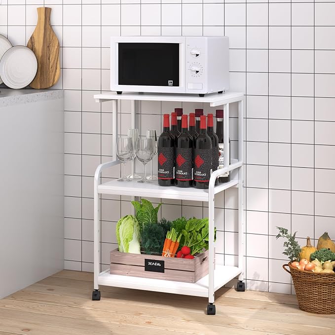Arbuxzuy Printer Stand with Storage Shelf,3 Tier Printer Cart with Wheels,Mobile Printer Table for Home Office,Stands for Printer Heat Press Scanner Fax,Industrial Style (White)