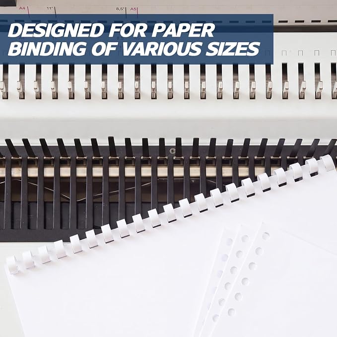 Maitys 300 Pcs Plastic Binding Combs Bulk 19 Ring Comb Spines Letter Size Spiral Binding for Notebook Calendar Picture (3/8inch,White)