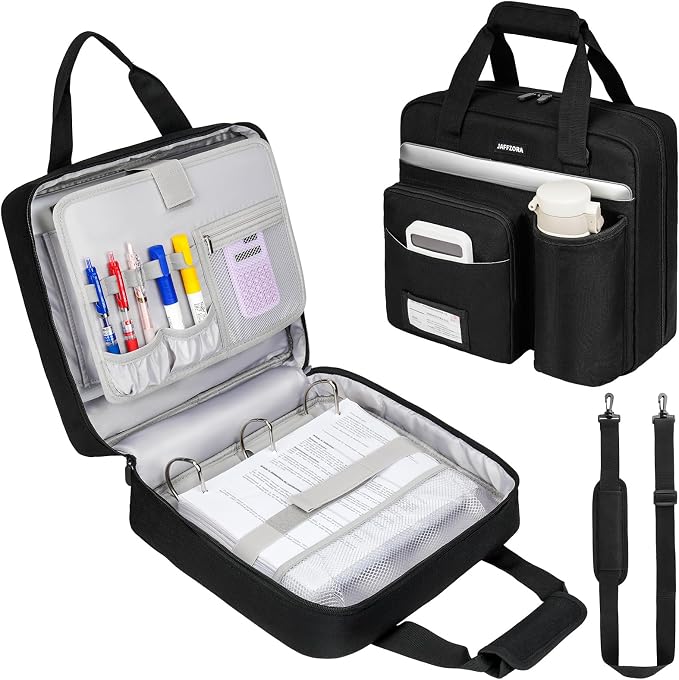 3 Ring Zipper Binder Bag, 3 Inch D-Ring 700 Sheet Capacity, Portable File Organizer with Removable Shoulder Strap & Multiple Pockets for School Office Travel Summer Study Back to School,Black
