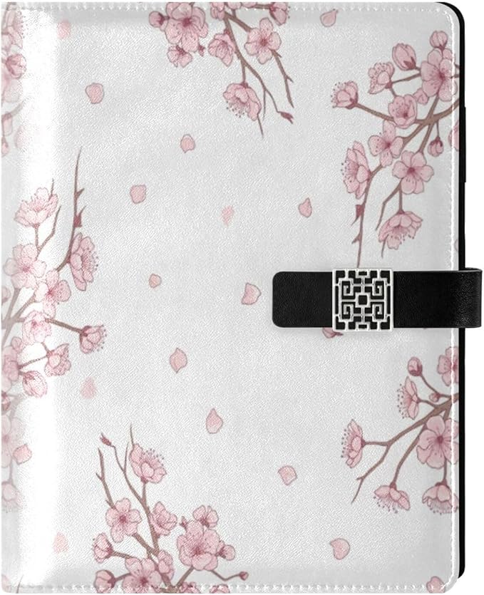 Cherry Blossom Branches PU Leather Notebook A5 Binder 6 Ring Refillable Journal with Magnetic Buckle Closure Loose Leaf Travel Office Planner Budget Binder Notepad Portfolio, Summer Spring