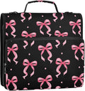 3 D-Ring Zipper Binder Bag, Pink Ribbon Bow Dots Black Pattern Removable Binder with Zipper Case Hold 300+ Sheets& 13 Inch Laptop for School Office Supplies Organizer