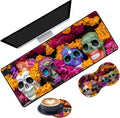 Extended Gaming Mouse Pad Desk Pad Keyboard Pad, Mouse Wrist Rest and Coaster, Anti-Slip Rubber Base Mouse Pad, Suitable for Gaming and Office, Candy Skull