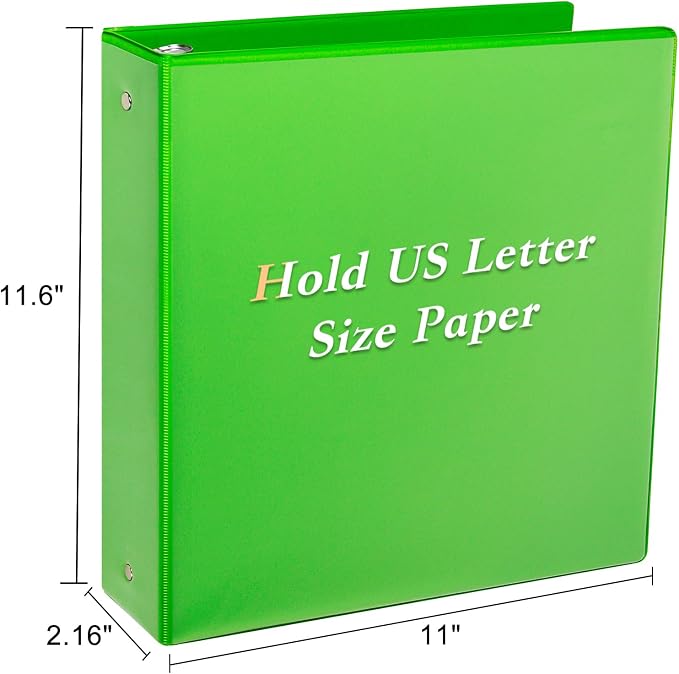 CIXILDTS 1.5-inch Round Ring Binder, Durable 1-1/2" 3 Ring Binder Fit Letter Size Paper, Green, 6-Pack