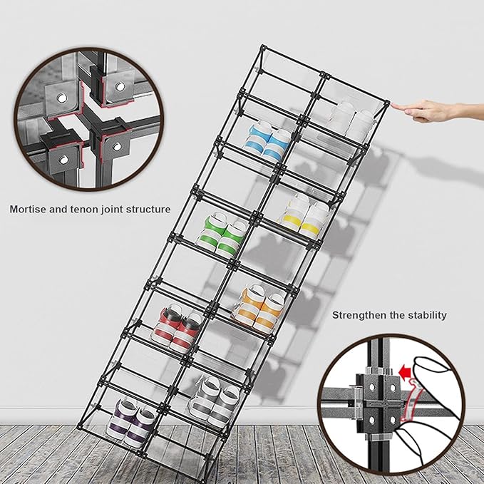 KOKOIN Magnetic Side Open Transparent Plastic Storage Shoe Box Clear Shoe Display Case Sneaker Shoe Storage Box Display Box Shoe Container Clear Closet Shelf Shoe Organizer (Black 8PC)