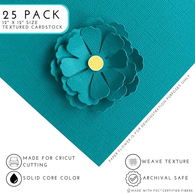 Capri Cove—12x12 Textured Cardstock | 80lb Textured Teal Blue Scrapbook Paper | Premium Cardstock for Cricut Cutting | 25 Sheets