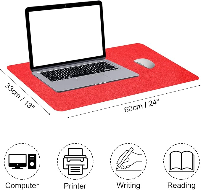 Patikil Desk Mat, 24"x13" Non-Slip Waterproof PU Leather Pad for Home/Office Desktop Work/Study, Red
