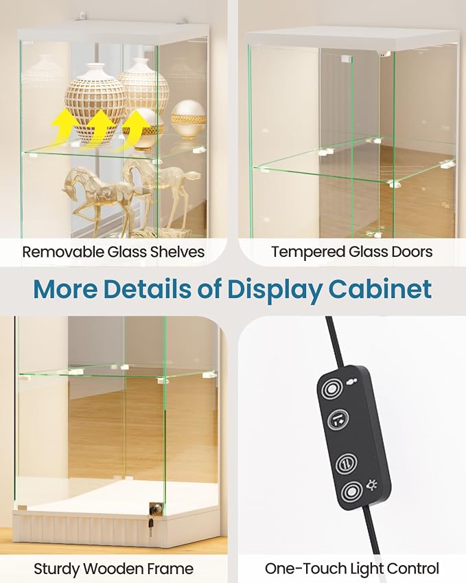 67''H Lockable Display Cabinet with Glass Doors & RGB Lights,Gaming Room | 5-Tier Glass Curio Display Cabinets with Motion Sensor Lights, China Cabinet with Removable Shelves,Lighted Showcase,Black