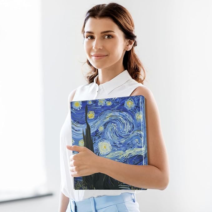 3 Ring Binder Starry Night Art Painting 1.5 Inch Binders A4 Size Cute Decorative Hardcover with 3 Interior Pockets Binder Organizer for Home School Office Supplies, 2 PC