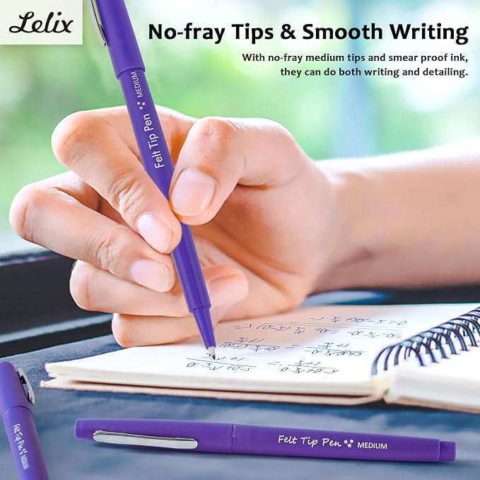 Lelix Felt Tip Pens, 40 Purple Pens, 0.7mm Medium Point, Felt Tip Markers Pens for Journaling, Writing, Note Taking, Planner, Perfect for Art Office and School Supplies