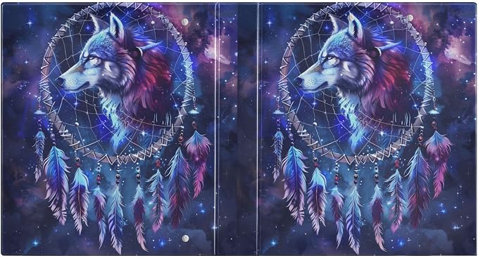 3 Ring Binder Wolf Head Dreamcatcher Galaxy 1.5" Round Ring Binders View Binder with 200 Sheet for Women Men Office Kids School Supplies, 1 Pack