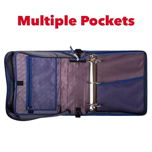 Case-it Mighty Zip Tab School Binder w/ 3-Inch O-Rings - 600-Sheet Capacity, 5-Subject Expanding File, Multiple Storage Pockets & Shoulder Strap, D-146 Light Blue Daisy (Pack of 6)