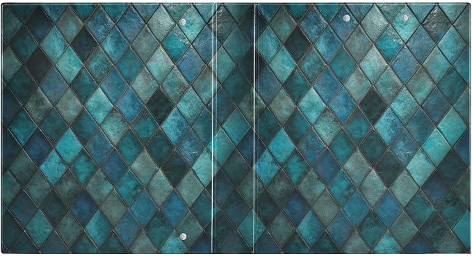 Vintage Teal and Turquoise Tiles Binder 3 Ring 1.5 Inch Binder with Clipboard&Pockets, Hardcover Binders Heavy Duty Large File Folder for Office School Supplies - Holds 200 Sheets
