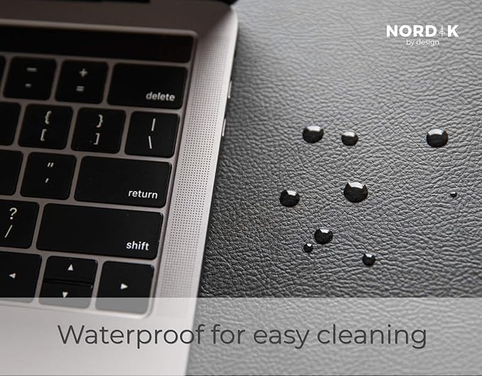 Nordik Leather Desk Mat - Cork Pebble Black - Leather Desk Pad (35x17 in) | Premium Vegan Leather Desk Pad with Cable Organizer, Giftable, Extended Waterproof Mouse Mat, Non-Slip Desk Pad Protector