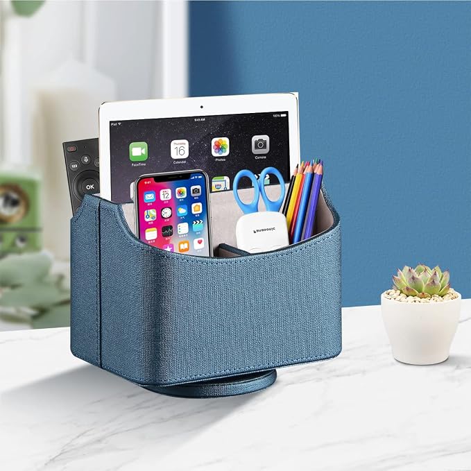 360° Rotatable Remote Control Holder,TV Remote Caddy for Nightstand Table | Swivel Bedside Table Desktop Storage Box Organizer for Pen,Office Supplies,Desk Accessories and Decorations for Living Room