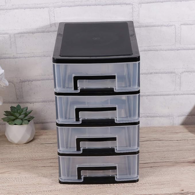 4-Drawer Plastic Storage Cabinet Clear Desktop Organizer for Office Study Bathroom Living Room Space-Saving Sundries Holder
