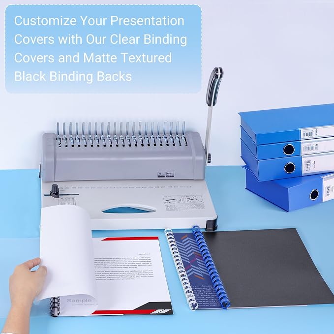Ndsox 120 Pack Binding Covers and Backs Set 8.5" x 11" Letter Size | 60 8-Mil Clear Plastic Covers, 60 12-Mil Black Sand-Textured Bingding Presentation Polycovers, Office & School Use