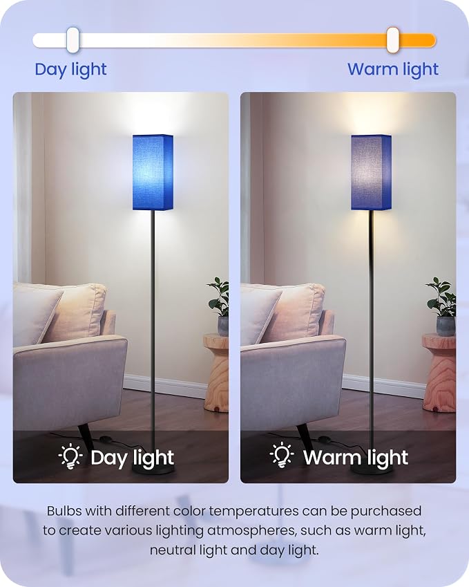 Floor Lamp, Pole Lamp with Foot Switch, Modern Standing Lamp Shade, Minimalist Freestanding Lamp (Bulb Not Included), for Living Room, Bedroom Office ETL Listed, Blue and Black U07LD05