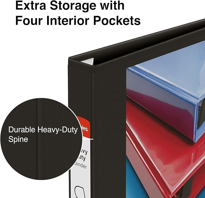 Staples Heavy-Duty 1-Inch D-Ring View Binder, Reinforced Spine, Holds Up to 275 Sheets, Black, for Office & School
