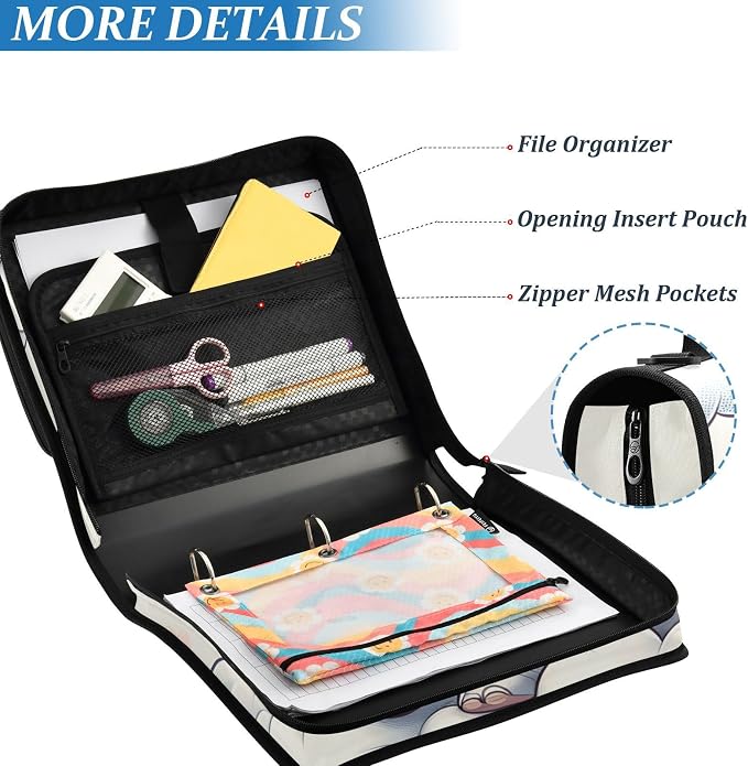 3 Ring Zipper Binder with Shoulder Strap Elephants Animal Forest 2 Inch Zippered Binder Bag 500 Sheet Capacity Multi Pockets for School Supplies